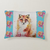 Schattige Rode Vos Dier Turquoise Roos Rozen Accent Kussen (Achterkant)