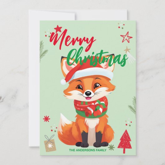 Schattige rode vos kerstman Kerstvakantie Familie  Feestdagenkaart (Voorkant)
