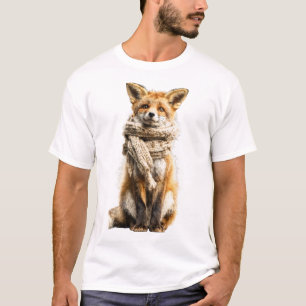Schattige Rode Vos met Gebreide Sjaal T-shirt