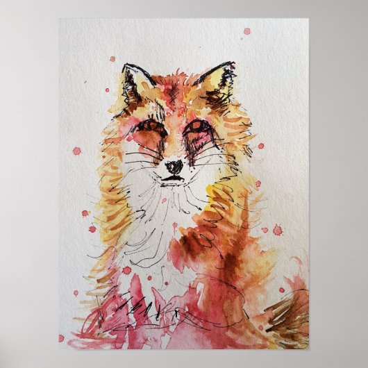 Schattige Rode Vos Watercolour Schilderij Poster (Voorkant)