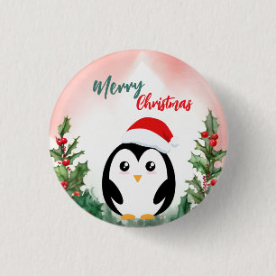 Schattige rode vrolijk kerst pinguïn Kerstmis fees Ronde Button 3,2 Cm