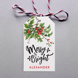 Schattige Rode Vrolijk Kerstmis Maretak Naam Water Cadeaulabel