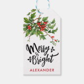 Schattige Rode Vrolijk Kerstmis Maretak Naam Water Cadeaulabel (Voorkant)