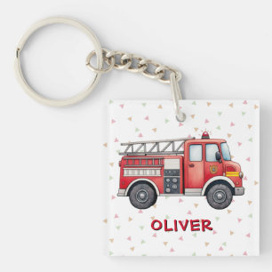 Schattige Rode Waterverf Brandweerwagen Sleutelhanger