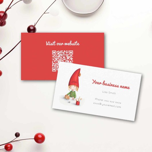 Schattige rode winter-elf QR-code Visitekaartje