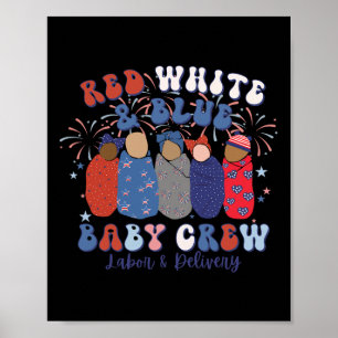 Schattige rode witte blauwe arbeid en bevalling ve poster