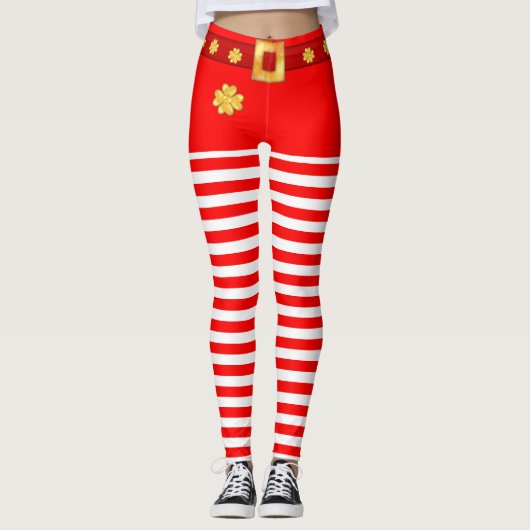 Schattige rode witte gestreepte leggings (Voorkant)
