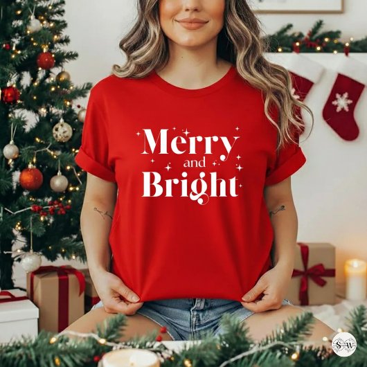Schattige Rode Witte Kerst Merry and Bright T-shirt