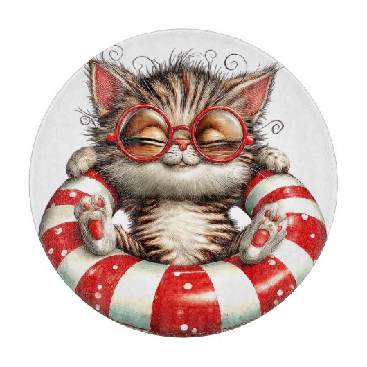 SCHATTIGE RODE & WITTE ZOMERTHEMA KITTY KAT SNIJPLANK (Voorkant)