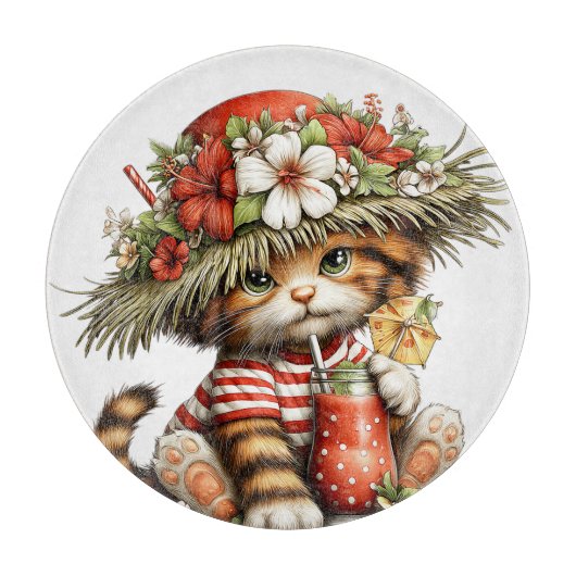 SCHATTIGE RODE & WITTE ZOMERTHEMA KITTY KAT SNIJPLANK (Voorkant)