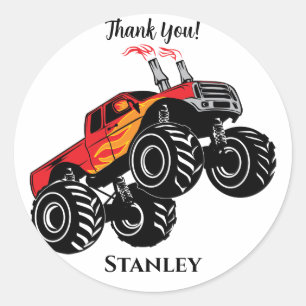 Schattige Rode Zwarte Naam Monstertruck Bedankt Ronde Sticker