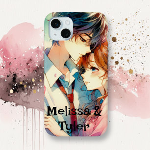Schattige romantisch anime koppel omarmen geperson iPhone 15 mini hoesje