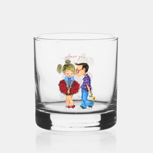 Schattige romantisch paar liefde tekst  whisky glas (Voorkant)