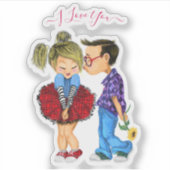 Schattige romantisch paar Sticker en tekst - I Lov (Voorkant)