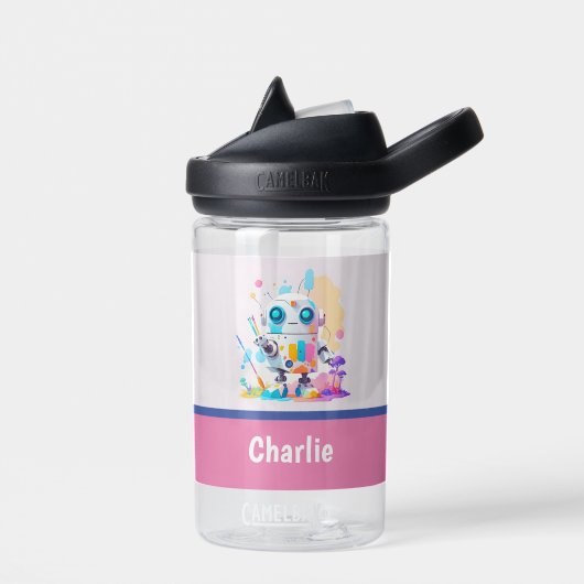 Schattige Rommelige Robot Schilderen Leuk Spatten Waterfles (Links)