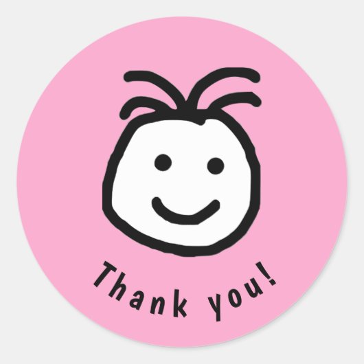 Schattige Rond Gelukkig Gezicht Dank u Roze Ronde Sticker (Voorkant)