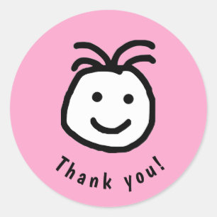 Schattige Rond Gelukkig Gezicht Dank u Roze Ronde Sticker