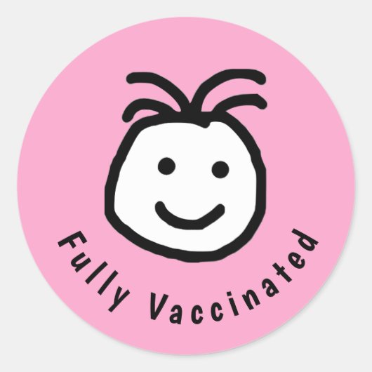 Schattige rond Happy Face Volledig gevaccineerd Ro Ronde Sticker (Voorkant)