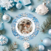 Schattige Ronde Blauwe Sneeuwvlok Kerst Foto