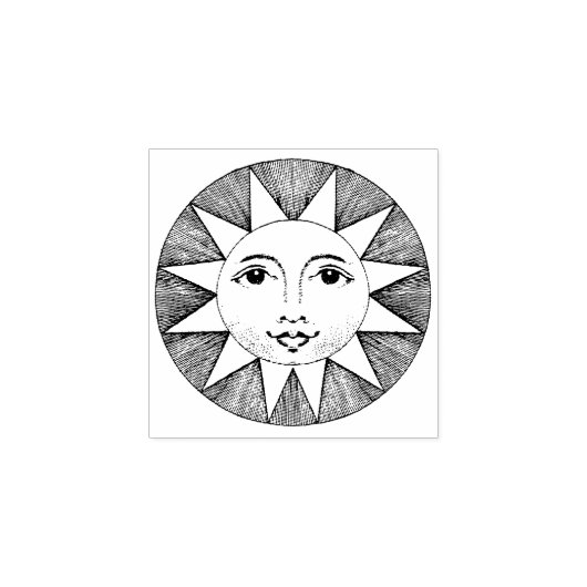 Schattige Ronde Glimlachende Zon Mini Kunst Rubberstempel (Afrduk)