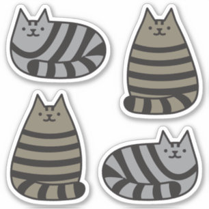 Schattige Ronde Kawaii Stripey Grijs Tabby Cat Sticker