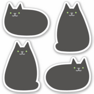 Schattige Ronde Kawaii Zwart Kat Sticker