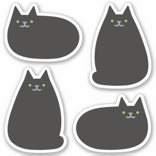 Schattige Ronde Kawaii Zwart Kat Sticker (Voorkant)