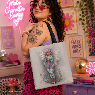 Schattige, Ronde Pastel Elf met Iridiserende Vleug Tote Bag