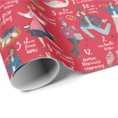 Schattige Rood 12 Dagen van Kerstmis Traditional C Cadeaupapier (Rol Hoek)