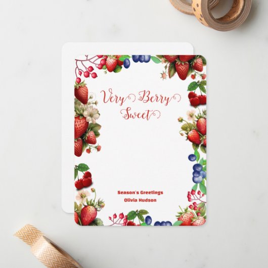 Schattige rood aardbei blauw bessen lief modern sc notitiekaartje (Voorkant / Achterkant in situ)