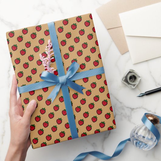 Schattige rood aardbeienpatroon voor veganisten cadeaupapier (Geschenken)