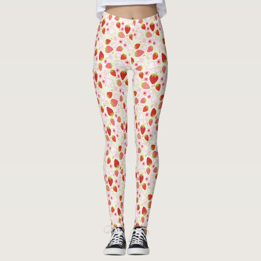 Schattige rood aardbeienvruchtenpatroon leggings (Voorkant)