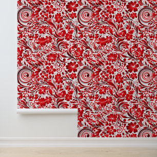 Schattige rood betegelde twirl bloemmotief behang