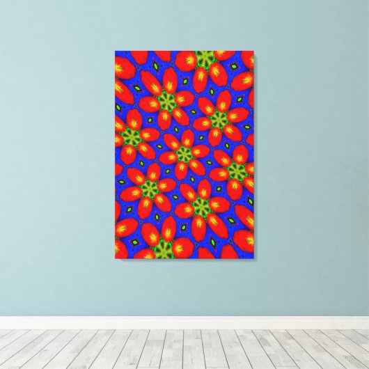 Schattige rood bloemmotief canvas afdruk (Insitu (Houten vloer))