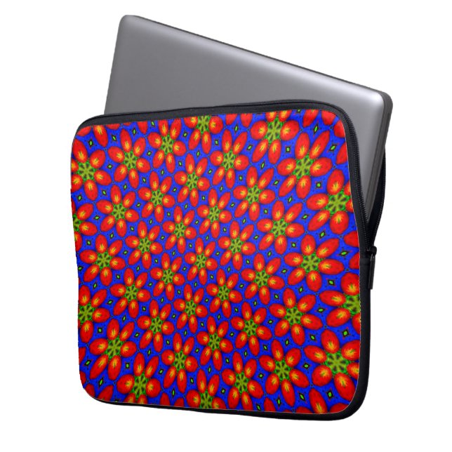 Schattige rood bloemmotief laptop sleeve (Voorkant Links)