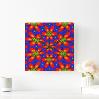 Schattige rood bloemmotief vierkante klok