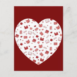 Schattige rood boek en leespatroon op het hart briefkaart