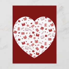 Schattige rood boek en leespatroon op het hart briefkaart