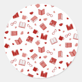Schattige rood boek en leespatroon ronde sticker