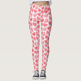 Schattige rood doezelde hart Valentijnsdag monogra Leggings