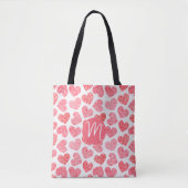 Schattige rood doezelde hart Valentijnsdag monogra Tote Bag (Voorkant)