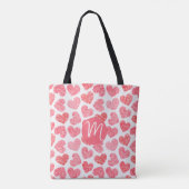 Schattige rood doezelde hart Valentijnsdag monogra Tote Bag (Achterkant)