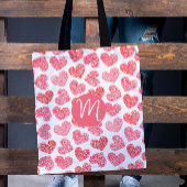 Schattige rood doezelde hart Valentijnsdag monogra Tote Bag