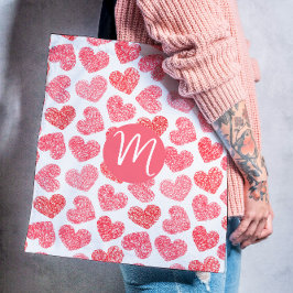 Schattige rood doezelde hart Valentijnsdag monogra Tote Bag