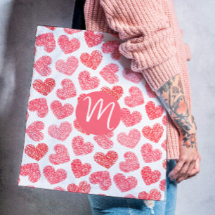 Schattige rood doezelde hart Valentijnsdag monogra Tote Bag