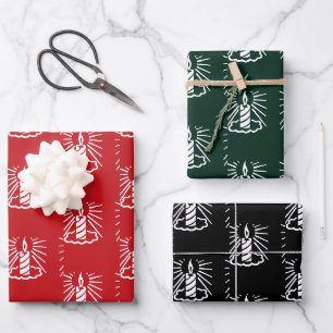 Schattige rood donkergroen zwart wit kaarsen kerst inpakpapier vel
