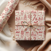 Schattige rood Doodle Christmas Wrapping Paper Cadeaupapier