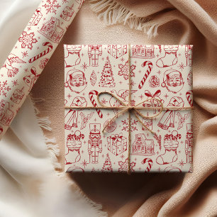 Schattige rood Doodle Christmas Wrapping Paper Cadeaupapier
