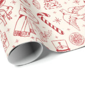 Schattige rood Doodle Christmas Wrapping Paper Cadeaupapier (Rol Hoek)