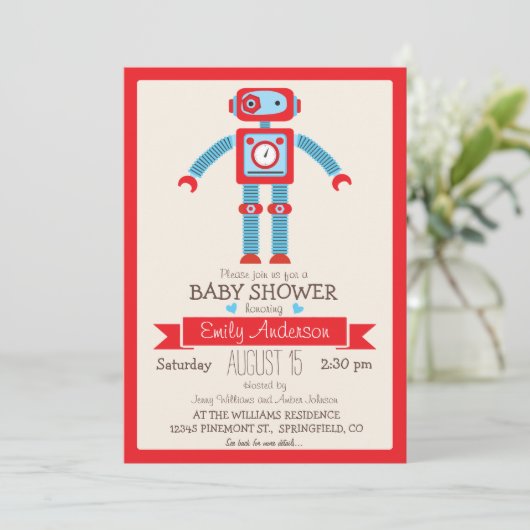 Schattige rood en blauw  Baby shower Kaart (Staand voorkant)